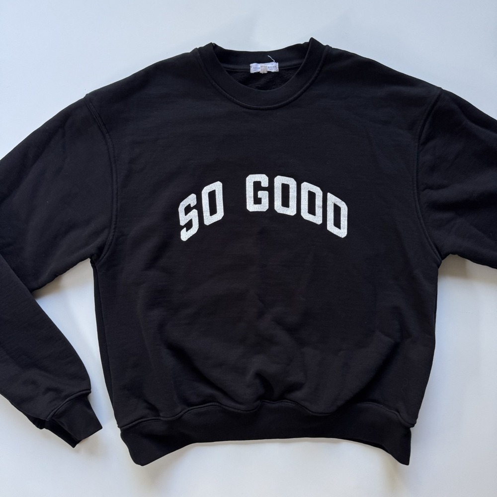 GOOD AMERICAN "So Good" Pullover Sweatshirt Womens 1/Small Black Heavyweight - Picture 1 of 11